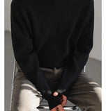 Korean Fashion Men Sweater Light Luxury Trendy Mock Neck Knitted Solid Color Pullover Premium Quality Long Sleeve Basic Knitwear