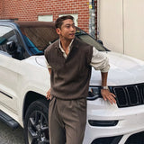 New Korean Fashion Polo Neck Men Sweater Vest Light Luxury Retro Business Knitted Sleeveless Waistcoats Leisure Premium Knitwear