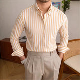New Naples Business Men Shirts Light Luxury Textured Lapel Striped Long Sleeve Cardigan Leisure Premium Commuter Blouse M-3XL