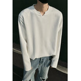 Black Long Sleeved T-shirt Men Oversized Fashion White V-neck T Shirt Men Streetwear Korean Loose Pullover T Shirt Mens Top
