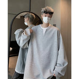 Loose Casual Tshirt Men Fake Two-piece Long Sleeve T Shirt Neutral Streetwear Fashion Women Korean Pullover T-shirts Gray/Black