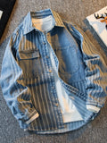 American Striped Spliced Denim Jacket Men 2025 Autumn Trendy Handsome Men Women Casual Loose Work Shirt Jacket Aesthetic Chic