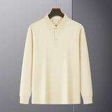 New American Retro Men Polo Shirt Light Luxury Solid Color Slim-fit Commuting Long Sleeve T-shirt Leisure Business Pullover Tops