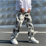 Printed jeans men Spring Tie dye Jeans Fashion trend Denim Trousers Korean Style High Street Straight Hip Hop Jean Pants man
