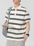 High Street Summer Men and Women Trendy Personalized Stripe Polo Short Sleeve Couple Loose Retro Harajuku Casual T-shirt Top y2k