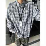 Tie Dye Long Sleeved Shirt Men Retro Plaid Shirt Men Japanese Streetwear Loose Casual Shirts Mens Fashion Shirts Large Size 5XL