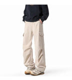 Black Casual Pants Men Fashion Retro Pocket Cargo Pants Men Japanese Streetwear Hip-hop Loose Straight Pants Mens Trousers