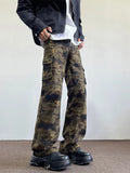 Y2K 2000S Camouflage Multi Pockets Slim Jeans Flare Cargo Pants For Men Clothes Streetwear Hip Hop Lady Old Long Trousers