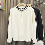 New Korean Fashion Men Cardigan Coat Light Luxury Trendy Knit Zipper Long Sleeve Sweater Jackets High Quality Patchwork Knitwear