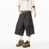 Mens Cropped Casual Pants Loose New Cotton Cargo Multi Pocket Workwear Summer Outdoor Utility Stretch Comfort Relaxed Fit