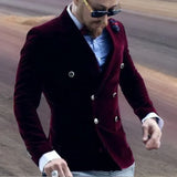 Burgundy Velvet Smoking Jacket for Men Slim Fit Double Breasted Casual Suit Blazer 1 Pcs Groom's Fashion Coat