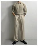 New Korean Fashion Men Polo Sweater Light Luxury Knitted Solid Color Long Sleeve Pullover Premium Quality Skin-friendly Knitwear
