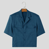 Men Blazer Solid Color Lapel Short Sleeve Button Pockets Casual Suits Men Streetwear Fashion Leisure Blazer S-5XL
