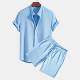 Men's Shorts Sets Fashion Solid Vacation Beach Outfit Summer Tracksuits Lapel Button Shirt and Shorts Casual Two Piece Sets