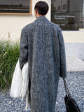 Autumn Winter Long Gray Oversized Thickened Warm Soft Wool & Blends Coat Men Double Breasted Korean Fashion