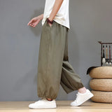 Men Chinese Style Streetwear Trousers Casual Solid Color Long Pants Breathable Wide Leg Pants Harem Pants Men Baggy Pants