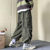 Corduroy Cargo Pants for Men Streetwear Black Cargo Trousers Male Joggers Hip Hop Green Black Japanese Pocket Korean