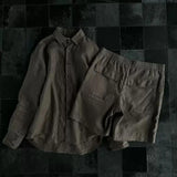 American Retro Shirt Shorts Two-piece Set Korean Cityboy Cargo Wear 2025 Summer New Loose Casual Cotton Linen Breathable Set
