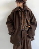 Autumn Winter Oversized Warm Soft Caramel Woolen Jacket Men Raglan Sleeve Loose Casual Unisex Clothing