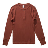 315g Heavy American Retro Khaki Sweater Shirt Waffle Cotton Henry Collar Long Sleeve T-shirt Men Cotton Slim Base Pullover Shirt