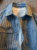 American Striped Spliced Denim Jacket Men 2025 Autumn Trendy Handsome Men Women Casual Loose Work Shirt Jacket Aesthetic Chic