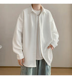 White Long Sleeved Shirt Men Fashion Black Casual Shirt Men Streetwear Korean Loose Pleated Shirt Mens Ice Silk Shirts M-3XL