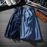 Japanese Style Retro Long Sleeved Denim Shirt for Couples Straight Loose Thin Jacket Men's Versatile Plus Size 4XL Lapel Shirts