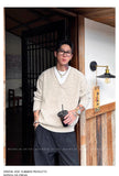 Men's Color-blocking Knitted Sweater Light Luxury Deep V Neck Long Sleeve Pullover Autumn Japanese Trending Male Clothing M-3XL
