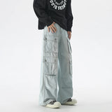 Fashion Blue Muti-pockets Cargo Jeans Men's Patchwork Straight Casual Mopping Trousers Men Hip Hop Streetwear Loose Pants