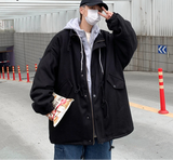 Parkas Men Warm American Hooded Outwear Fashion Handsome Chic Streetwear All-match Simple Clothing Aesthetic Fake Two Pieces