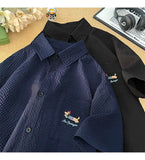 Gmiixder Bubble Yarn Embroidered Shirt Short-sleeved Summer Thin Breathable Quick-drying Beach Shirt Couple Half-sleeved Jacket