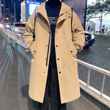  Autumn Men Hooded Jackets Trench Coat Mens New Fashion Overcoat Men Casual Slim Fit Windbreaker Solid Long Coat