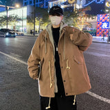 Parkas Men Warm American Hooded Outwear Fashion Handsome Chic Streetwear All-match Simple Clothing Aesthetic Fake Two Pieces