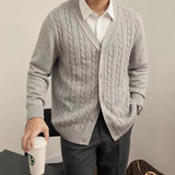 New Men Luxury Knitted Cardigan Jacket Fashion V Neck Button Sweater Long Sleeve Streetwear Leisure Premium Coat Autumn Knitwear