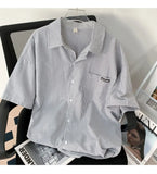 Japanese Striped Fashionable Short-sleeved Shirt Men Summer Thin Fashion Loose and Versatile Student Casual Shirt Aesthetic