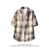 Summer Short Sleeved Shirt Men Retro Plaid Shirt Men Streetwear Hip-hop Loose Tie Dye Shirt Man Fashion Shirts Plus Size 4XL