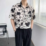 Summer Short Sleeved Shirt Men Slim Fit Fashion Printed Casual Shirt Men Korean Casual Flower Shirt Mens Ice Silk Shirts M-2XL