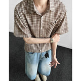 Summer Short Sleeved Shirt Men Casual Shirt Man Streetwear Korean Loose Checkered Shirt Mens Fashion Shirts Large Size 5XL