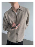 New Korean Fashion Men Cardigan Jacket Light Luxury Knitted Polo Neck Long Sleeve Sweater Coat Casual Retro Solid Color Knitwear