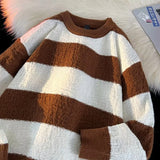 Striped Sweaters Men Fashion Loose Casual Autumn Winter Round Neck Panelled Couple Japanese Style Unisex Streetwear Knitting