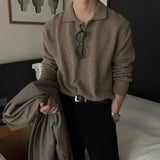 New Korean Fashion Men Clothing Polo Lapel Sweaters for Men Pullover Loose Casual Buttons Niche Design Harajuku Knit Sweater Men
