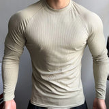 Mens T-Shirt Stretch Gym Sports T-Shirt Fashion All-Match Solid Color Tight Fitness Comfort Long-Sleeved Top Men'S Clothing