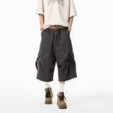 Mens Cropped Casual Pants Loose New Cotton Cargo Multi Pocket Workwear Summer Outdoor Utility Stretch Comfort Relaxed Fit