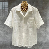 Fashion Trend Niche Design High-End Hollow Luxury Short-Sleeved Shirt Men Summer New Street Casual Y2k Shirt Mens Clothing