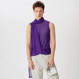 Men Tank Tops Mesh Transparent Solid Turtleneck Sleeveless Male Vests Summer Streetwear Fashion Casual Men Clothing