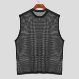 Summer Men's Clothing Luxury Knit Hollw Out Tank Tops O Neck Sleeveless Mesh Sexy Solid Color Party Vest Breathable Knitwear
