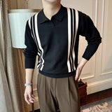 New British Business Casual Men Polo Shirt Light Luxury Patchwork Slim-fit Knitted Short Sleeve T-shirts Leisure Breathable Tops