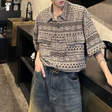 Mens Shirt Ethnic Geometric Totem Casual Shirt Summer Street Trend Retro Niche Hawaiian Short-Sleeve Top Men'S Clothing