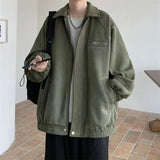 New Vintage Lapel Suede Bomber Jackets For Men Spring Casual Loose Zipper Cargo Jacket Hip Hop Fashion Y2K Cardigan Coats