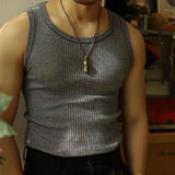 Men Streetwear Casual Solid Color Knitted Vest Sports Gym Bottoming Shirt Autumn Essential Ribbed Tank Top Slim Sleeveless Tees